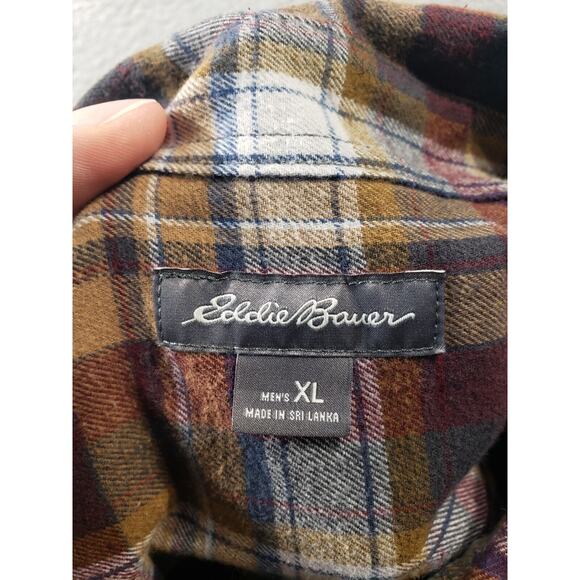 Eddie Bauer Men's Plaid Button Down Shirt - Brown, Gold, White - Picture 8 of 12